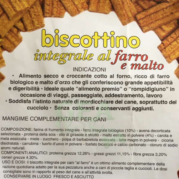 Toto Biscottini Integrali al Farro per Cani - Retro Confezione
