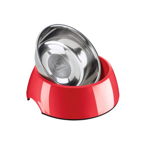 Ciotola per Cani e Gatti Rossa in Melamina Hunter 160ml - Ciotola Interna in Acciaio Inox Estraibile