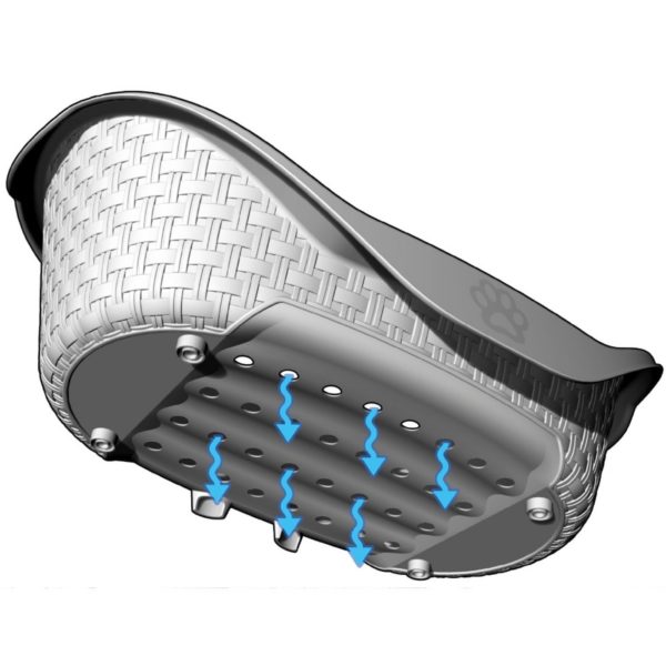 Dotato di base traspirante con sistema “airy system” che consente una corretta ventilazione e facilita la pulizia del lettino.