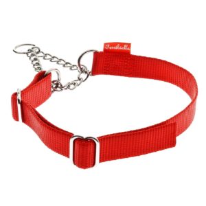 Collare Semistrozzo Nylon Rosso con Catena Ferribiella
