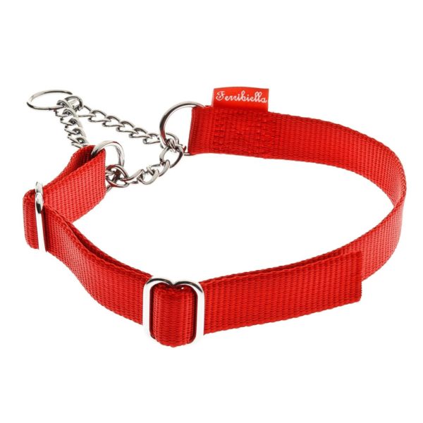 Collare Semistrozzo Nylon Rosso con Catena Ferribiella