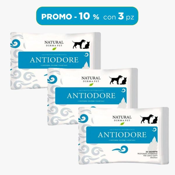 Natural Derma Pet by Derbe Salviettine Antiodore per Cani Gatti e Cuccioli 3 Pz