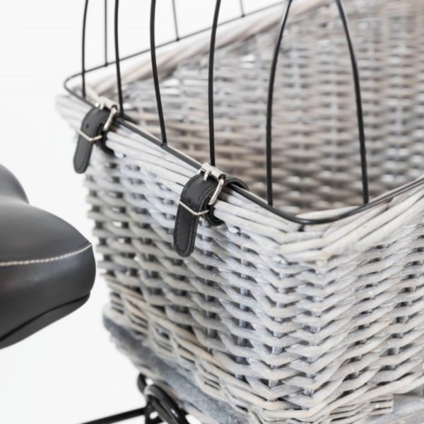 Trixie Cesto Posteriore Bici Vimini Grigio 35x49x55cm - Chiusura fronte