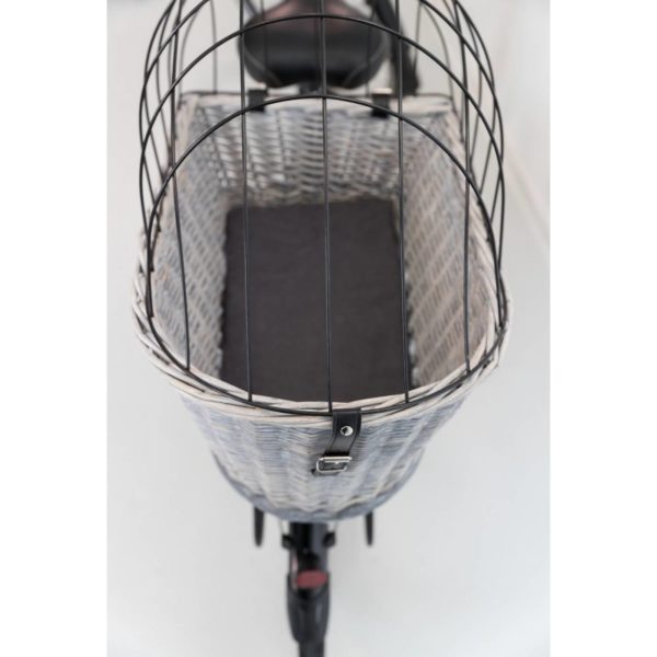 Trixie Cesto Posteriore Bici Vimini Grigio 35x49x55cm - Interno con cuscino in similcamoscio