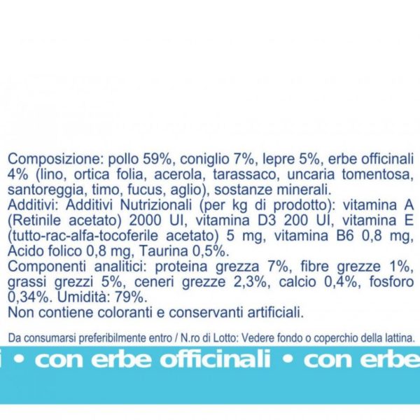 Vet Line Umido Forma Salute Coniglio e Lepre per Gatti 85g - Caratteristiche