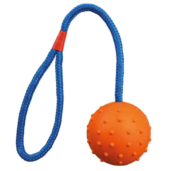 Trixie Gioco Palla in Gomma con Corda d.6cm/30cm per Cani Colori Assortiti