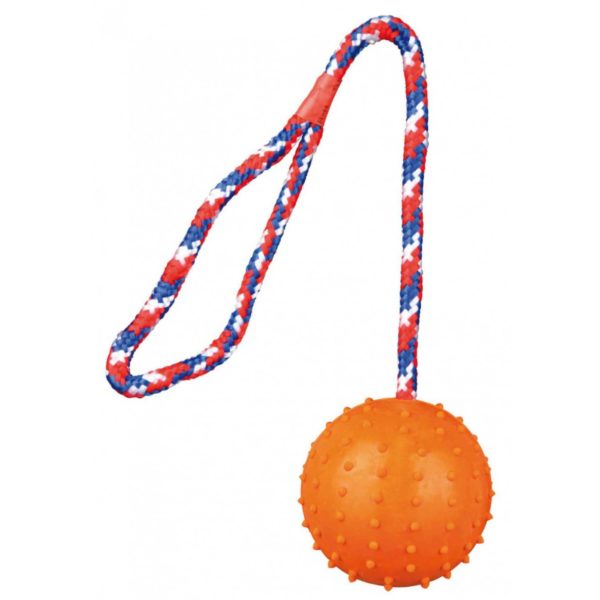 Trixie Gioco Palla in Gomma con Corda d.6cm/30cm per Cani Colori Assortiti - Palla arancio