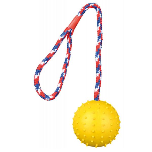 Trixie Gioco Palla in Gomma con Corda d.6cm/30cm per Cani Colori Assortiti - Palla gialla