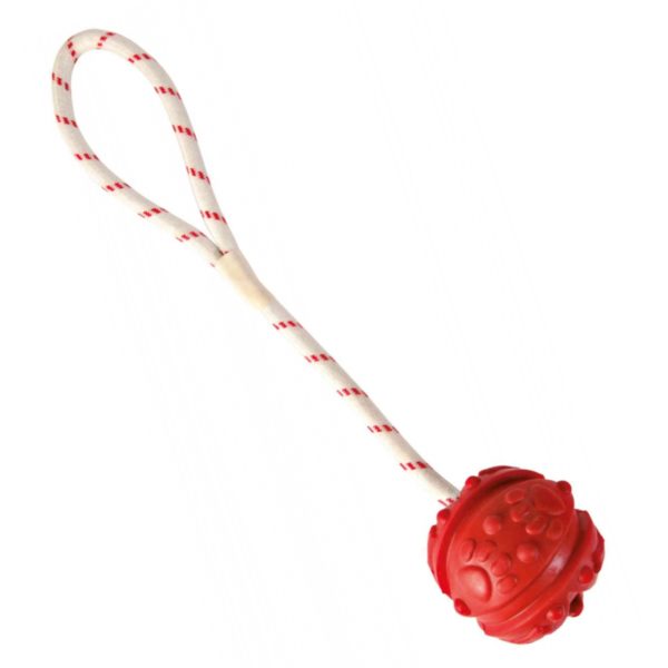 Trixie Acqua Toy Palla in Gomma con Corda Gioco Acquatico Galleggiante per Cani Colori Assortiti - ø 7cm/35cm