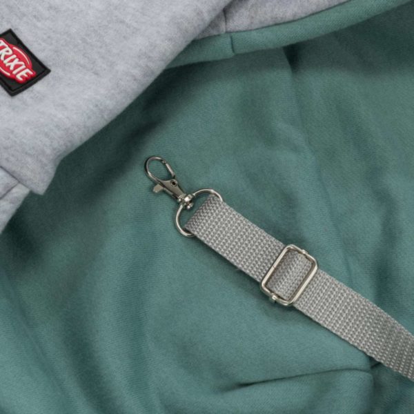 Trixie Borsa frontale Soft Junior Grigio/Menta per Cuccioli e Cani Max 5Kg di Peso - Dettaglio guinzaglio sicurezza