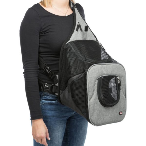 Trixie Borsa Frontale Tracolla Savina Nero/Grigio per Cani Max 10kg di Peso - Vestibilità modalità B panoramica