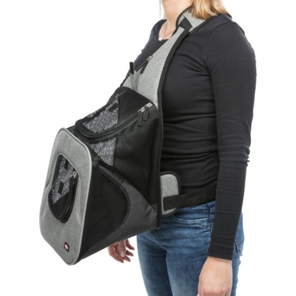 Trixie Borsa Frontale Tracolla Savina Nero/Grigio per Cani Max 10kg di Peso - Vestibilità modalità B panoramica 2