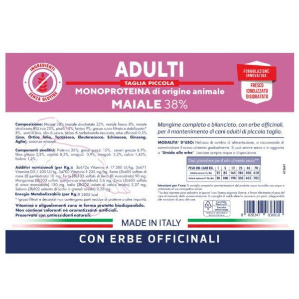 Vet Line Maiale per Cani Adulti di Piccola Taglia Monoproteico - Caratteristiche