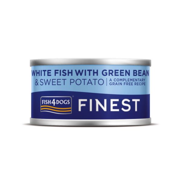 Fish4Dogs Finest Alimento Umido per Cani Pesce Bianco con Patata Dolce e Fagioli Verdi 85g - Confezione