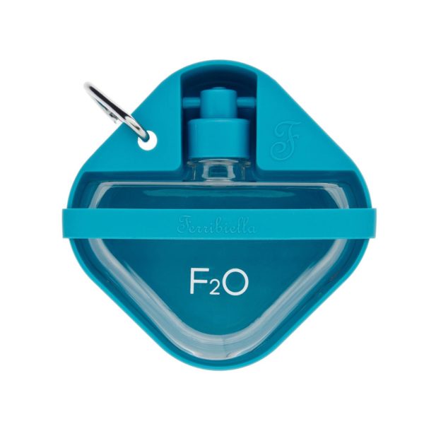Ferribiella Bottiglia Ciotola da Viaggio F2O per Animali in Plastica Silicone 350ml 14x14x5cm - Variante azzurra