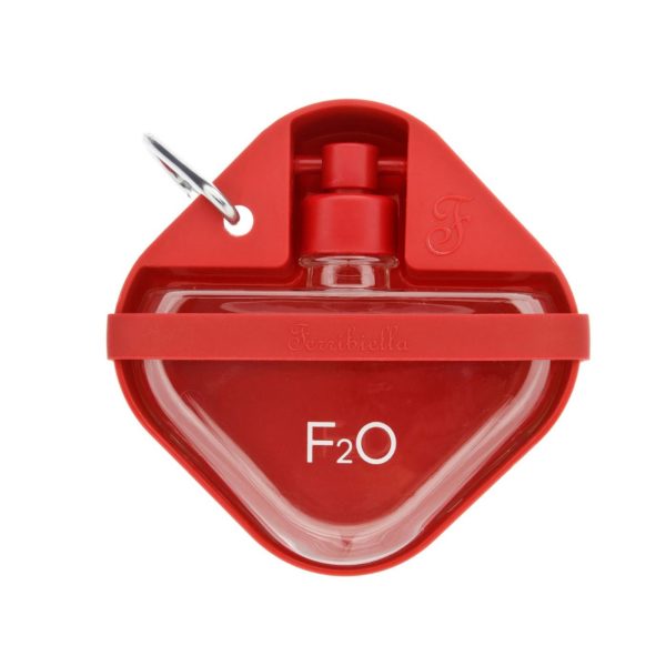 Ferribiella Bottiglia Ciotola da Viaggio F2O per Animali in Plastica Silicone 350ml 14x14x5cm - Variante rossa