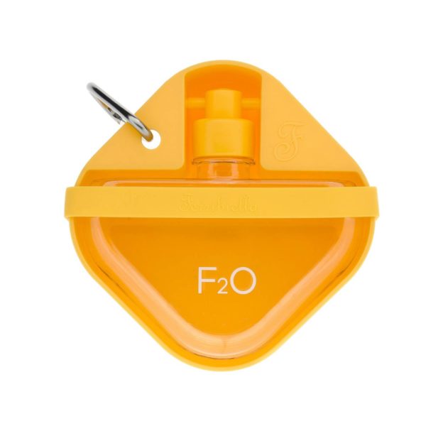 Ferribiella Bottiglia Ciotola da Viaggio F2O per Animali in Plastica Silicone 350ml 14x14x5cm - Variante gialla