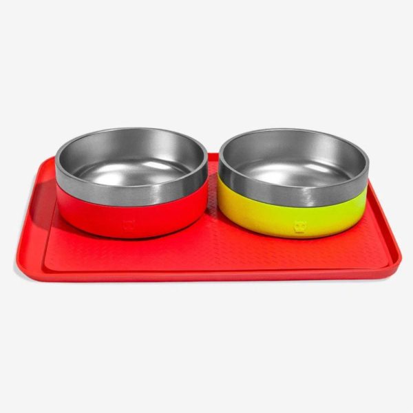 Zee.Dog Zee.Mat Sottociotole Antiformiche 43x33x1,7cm - Variante corallo con 2 ciotole