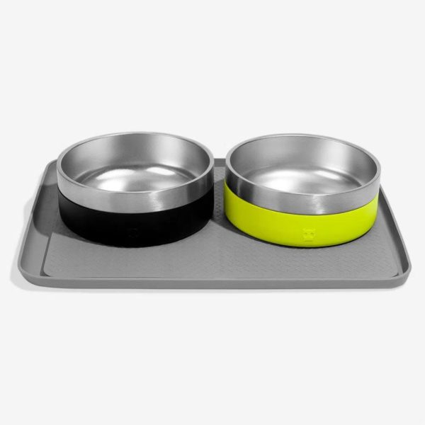 Zee.Dog Zee.Mat Sottociotole Antiformiche 43x33x1,7cm - Variante grigio con 2 ciotole