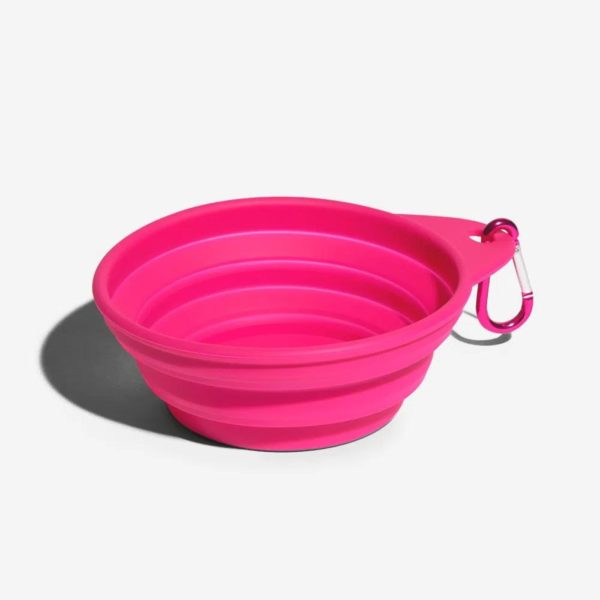 Zee.Dog Go Bowl Ciotola Pieghevole da Viaggio Singola per Animali Rosa - Moschettone per appenderla al guinzaglio