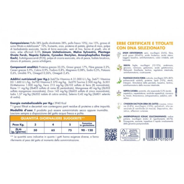 Vet Line Prevenzione Bolo Monoproteico Pollo per Gatti Adulti 1Kg VetLine - Etichetta