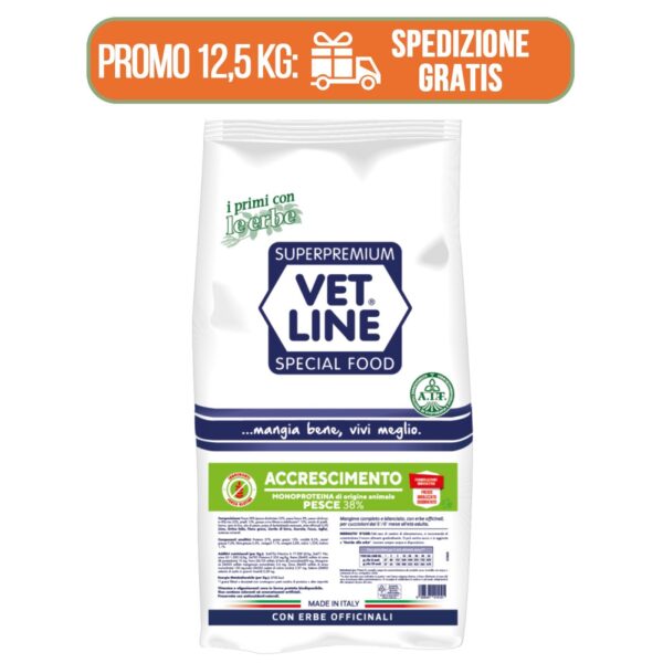 Vet Line Accrescimento Pesce per Cuccioli Monoproteico VetLine 12,5Kg