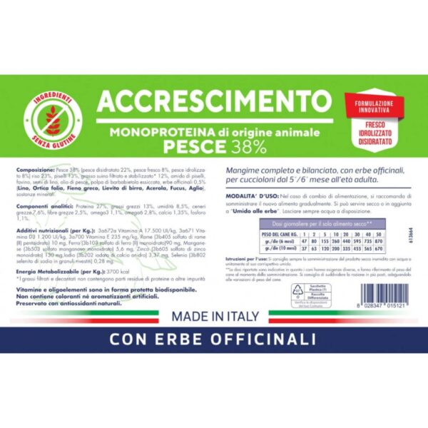 Vet Line Accrescimento Pesce per Cuccioli Monoproteico VetLine - Etichetta