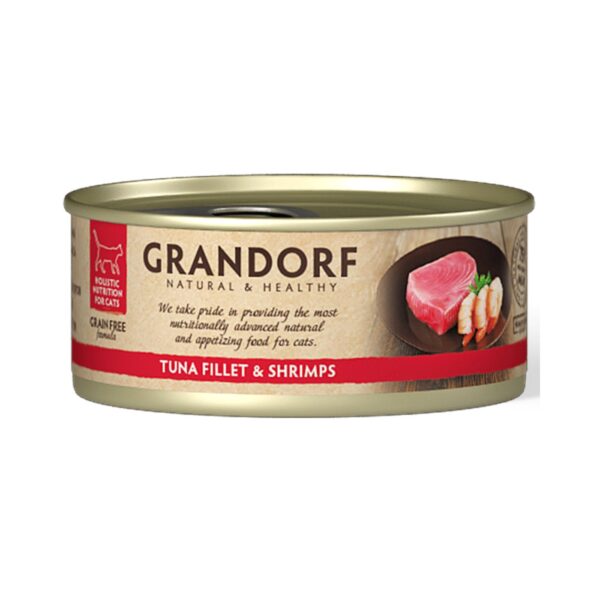 Grandorf Alimento Umido per Gatti Filetti di Tonno e Gamberetti 70g