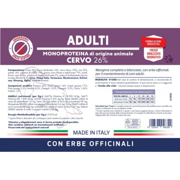 Vet Line Adulto Cervo per Cani Adulti Monoproteico VetLine - Caratteristiche