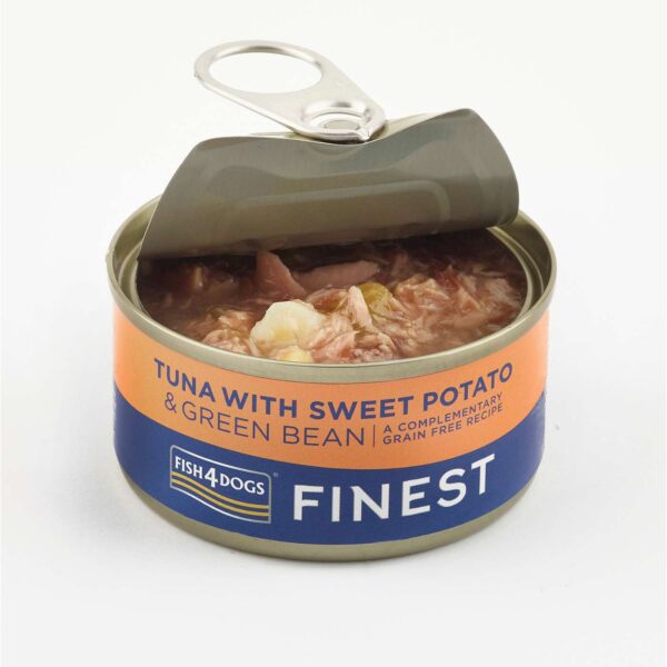 Fish4Dogs Finest Alimento Umido per Cani Tonno con Patata Dolce e fagioli Verdi 85g