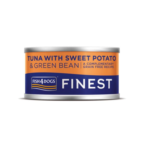 Fish4Dogs Finest Alimento Umido per Cani Tonno con Patata Dolce e fagioli Verdi 85g - Confezione