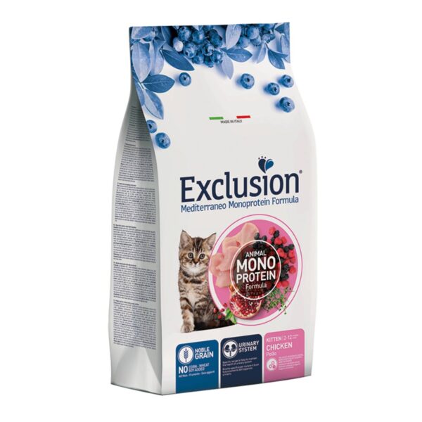 Exclusion Mediterraneo Monoproteico Noble Grain Cat Kitten Pollo per Gattini 1,5Kg
