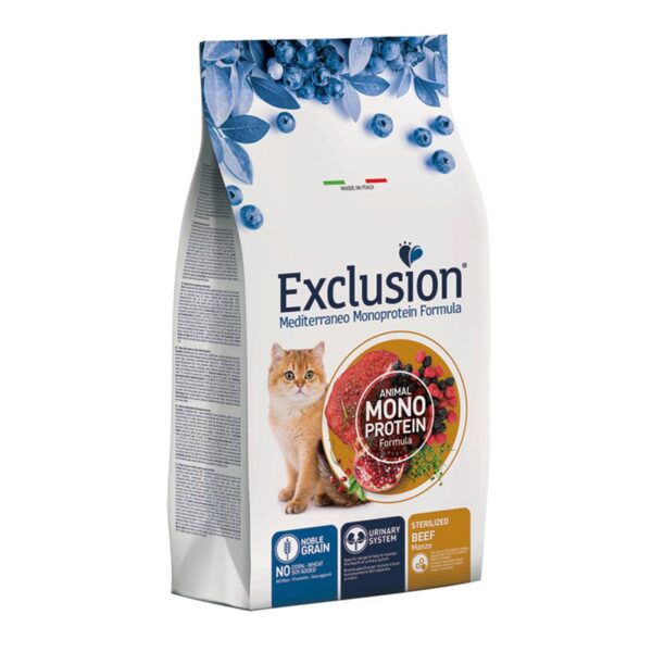 Exclusion Mediterraneo Monoproteico Noble Grain Cat Sterilized Manzo per Gatti Sterilizzati 1,5Kg