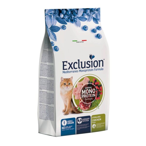 Exclusion Mediterraneo Monoproteico Noble Grain Cat Sterilized Pollo per Gatti Sterilizzati 1,5Kg