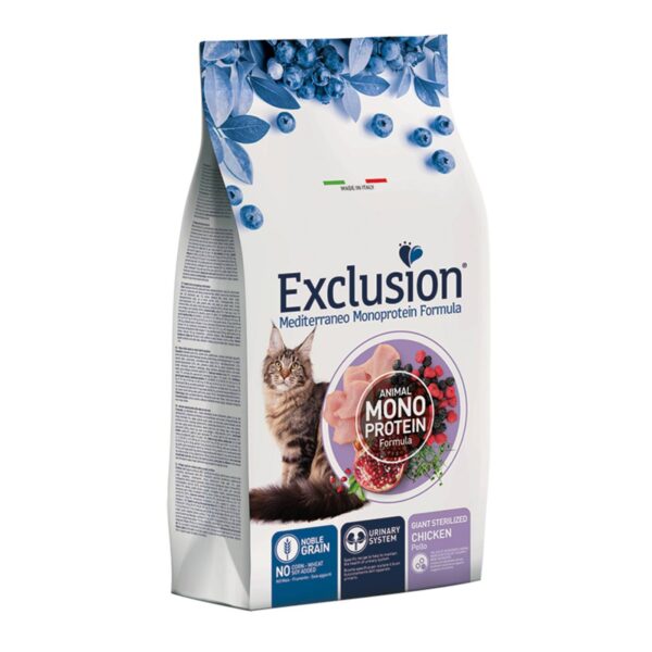 Exclusion Mediterraneo Monoproteico Noble Grain Cat Giant Pollo per Gatti Sterilizzati Taglia Grande 1,5Kg