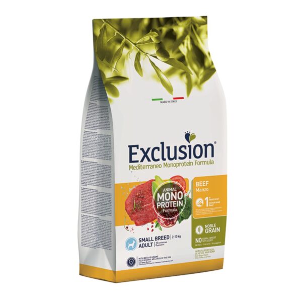 Exclusion Mediterraneo Monoproteico Noble Grain Adult Small Manzo per Cani Adulti 2Kg