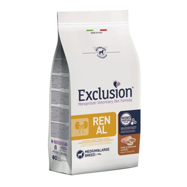 Exclusion Diet Renal Medium Large Monoproteico Maiale Sorgo e Riso per Cani