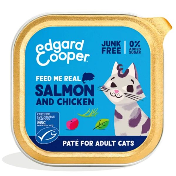 Edgard & Cooper Multipack Patè 8x85g Umido Alimento Completo per Gatti Adulti - Gusto salmone e pollo x2