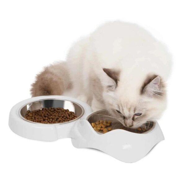 Catit Ciotola Doppia Pixi Dish Bianca per Gatti 2x200ml - Comoda anche per la misura dei baffi