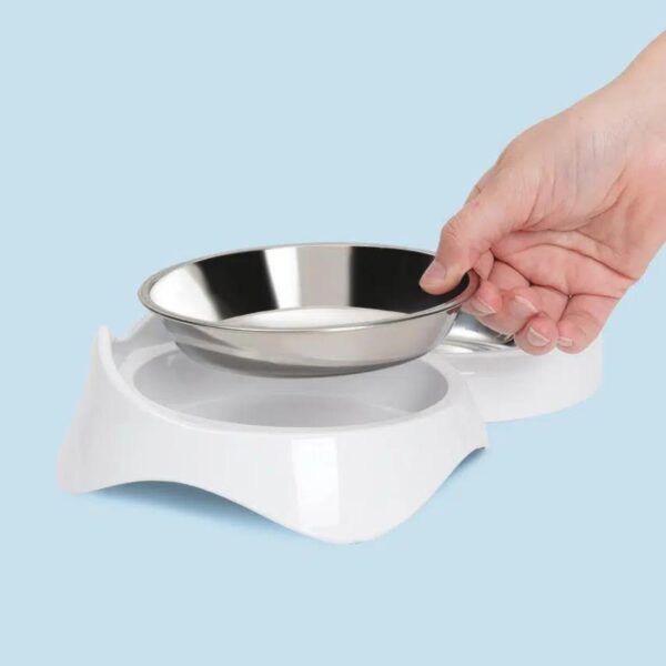 Catit Ciotola Doppia Pixi Dish Bianca per Gatti 2x200ml - Ciotola in acciaio removibile