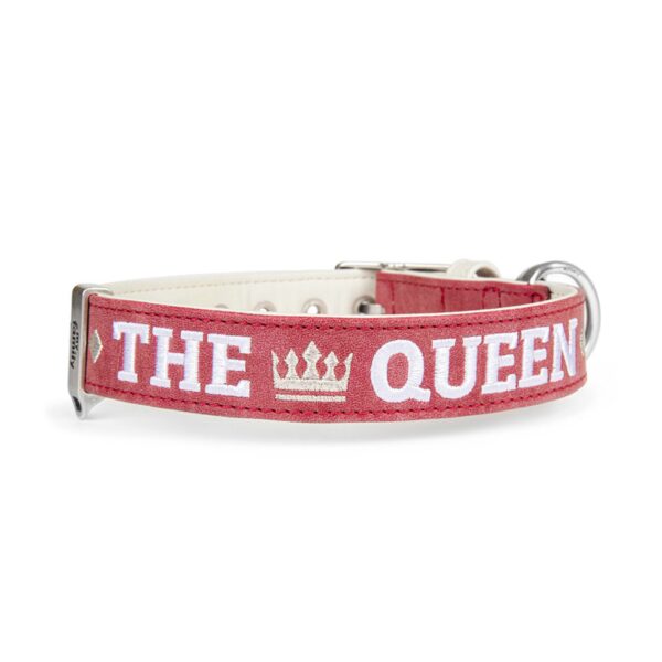 MyFamily Collare Royal Ricamo The Queen in Similpelle Crema e Bordeaux