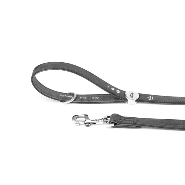 MyFamily Guinzaglio Royal Ricamo Corona King Similpelle Grigio e Nero 2,2x110cm