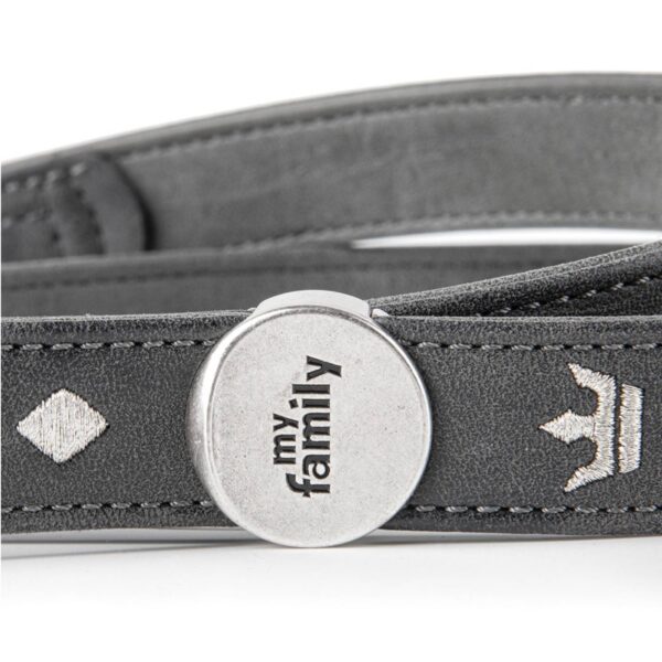 MyFamily Guinzaglio Royal Ricamo Corona King Similpelle Grigio e Nero 2,2x110cm - MyFamily logo