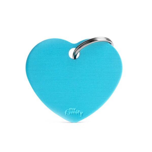 MyFamily Medaglietta per Cani Personalizzabile Cuore Basic Alluminio Azzurro - Variante L