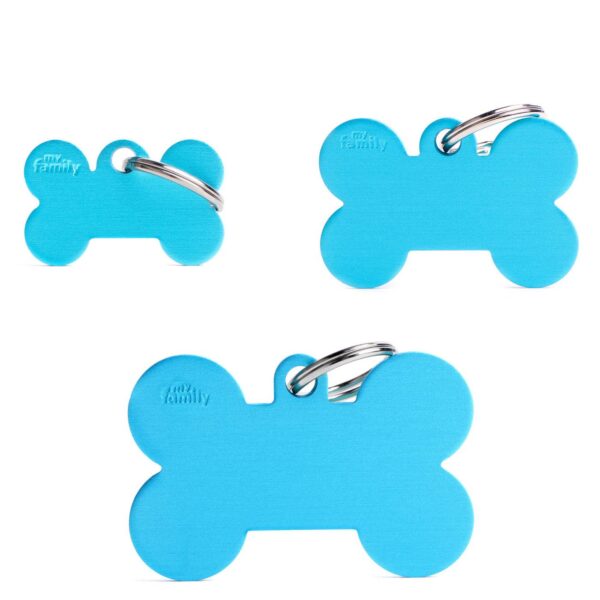 MyFamily Medaglietta per Cani Personalizzabile Osso Basic Alluminio Azzurro
