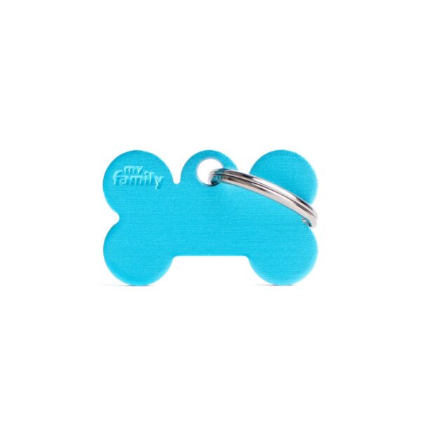 MyFamily Medaglietta per Cani Personalizzabile Osso Basic Alluminio Azzurro - Variante S