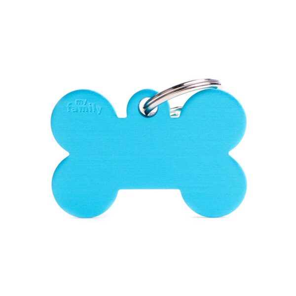 MyFamily Medaglietta per Cani Personalizzabile Osso Basic Alluminio Azzurro - Variante L