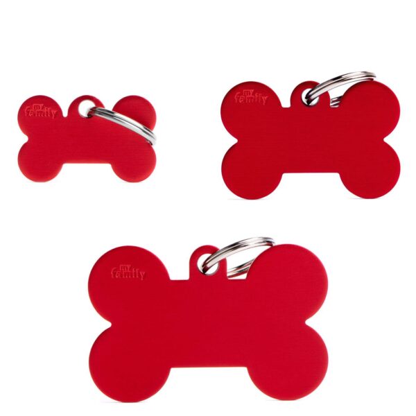 MyFamily Medaglietta per Cani Personalizzabile Osso Basic Alluminio Rossa