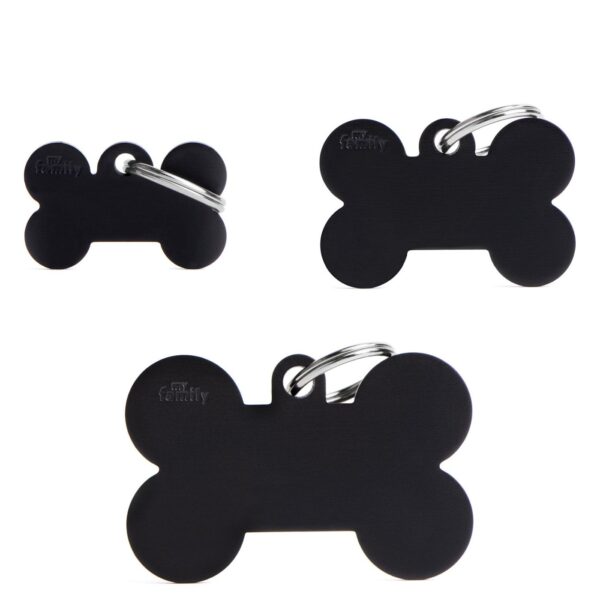MyFamily Medaglietta per Cani Personalizzabile Osso Basic Alluminio Nero