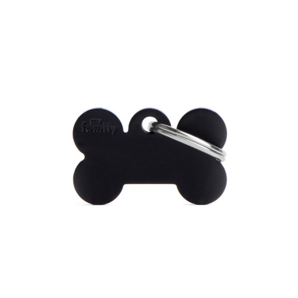 MyFamily Medaglietta per Cani Personalizzabile Osso Basic Alluminio Nero - Variante S